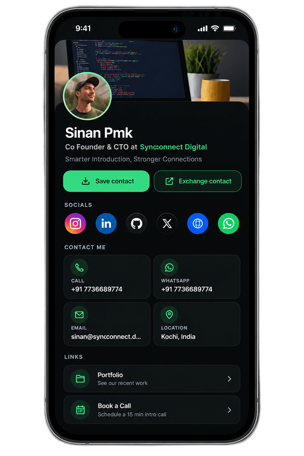 Synconnect digital profile on a phone